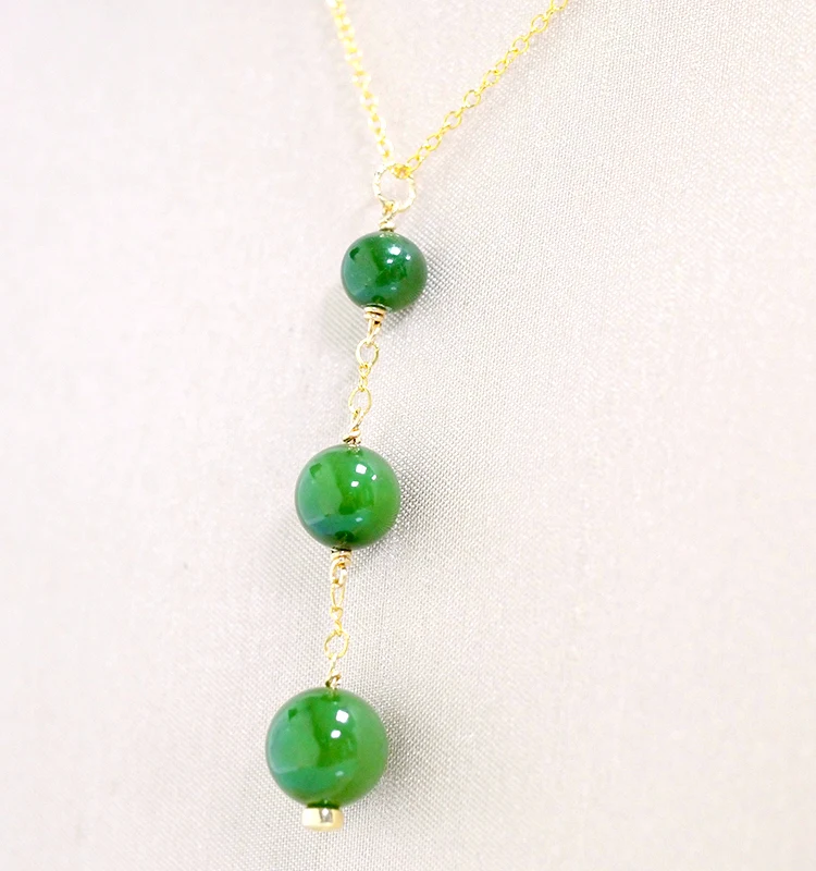 

wholesale gold filled jewelry 14KF women's gender natural green jade necklace