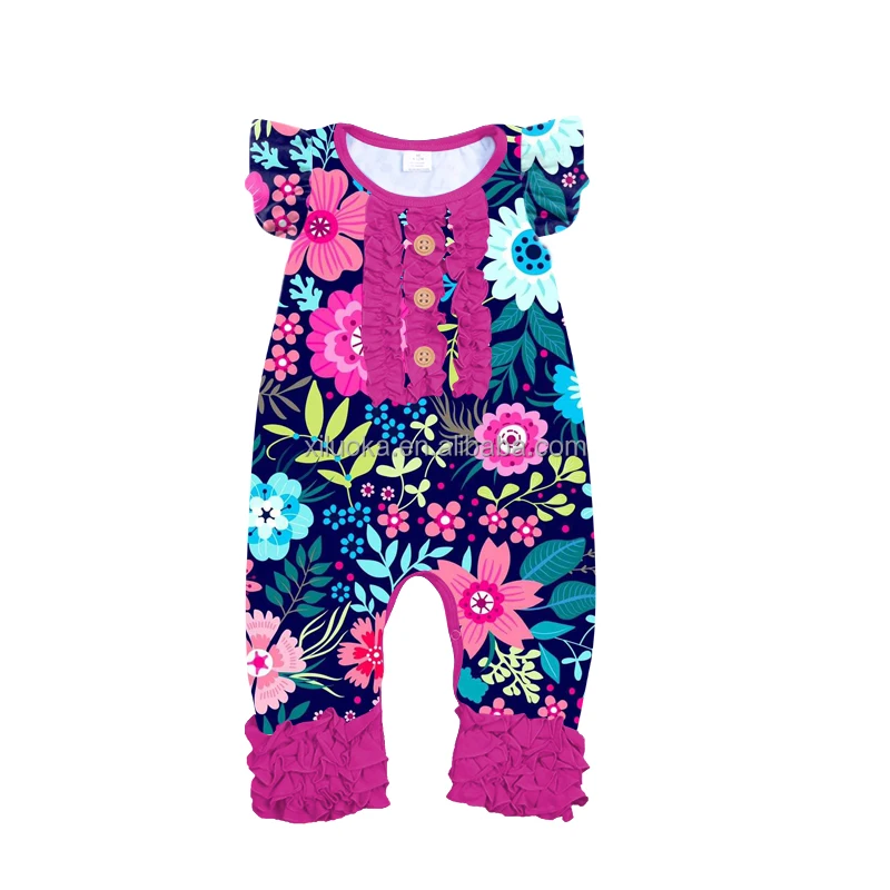 

New Style Flutter Sleeve Baby Girl Summer Clothing Floral Pattern Toddler Jumpsuit
