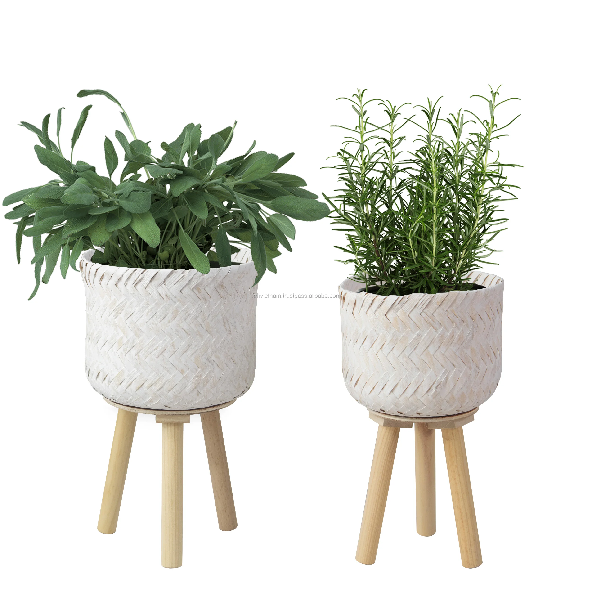 From Vietnam Whitewashed Colored Bamboo Plant Stand Flower Planter For