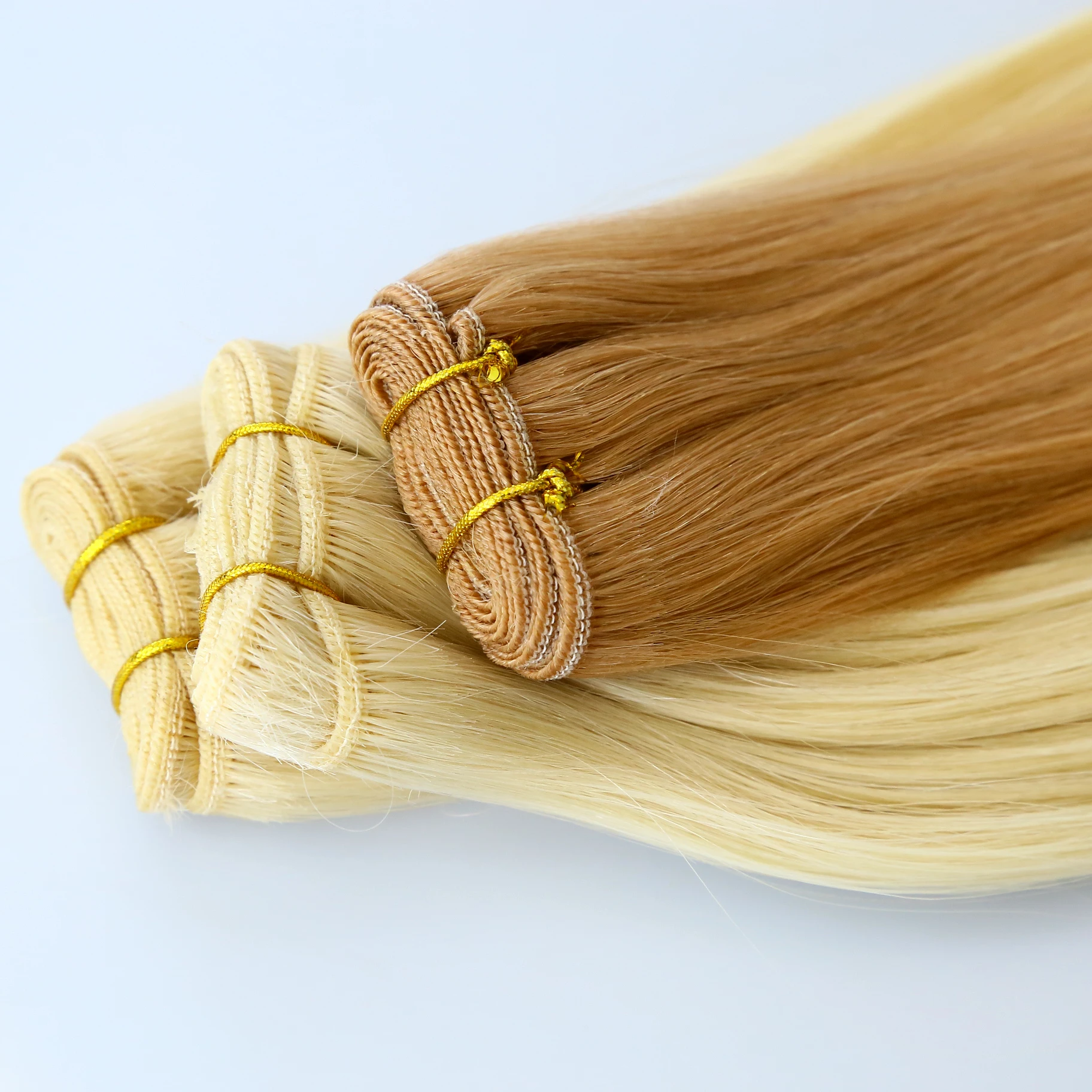 

Machine Tied Weft Extensions Sewn Wefts Premium Quality Virgin Human Hair Extension European Machine Weft Hair Supply Factory
