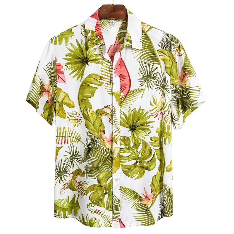 

Factory Custom Printed Men's Flowers Flamingos Casual Aloha Shirt Men Beach Plus Size Shirts