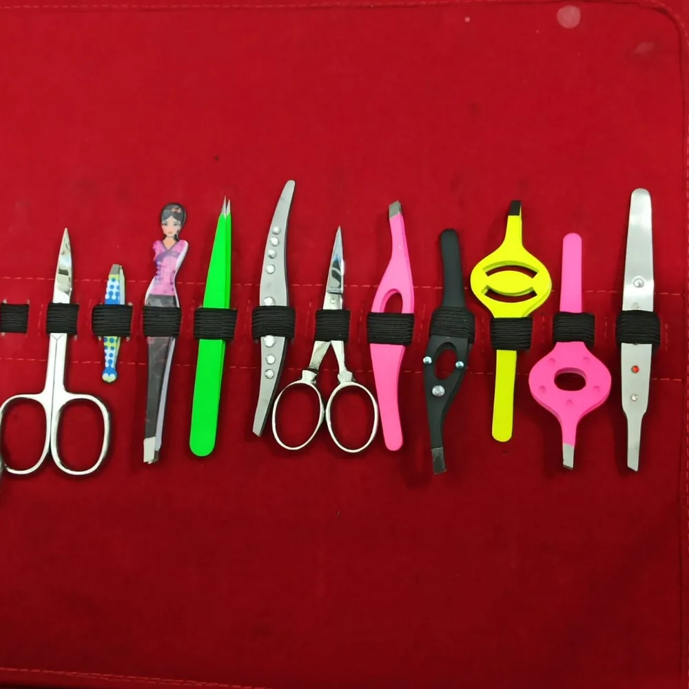 Eyebrow Tweezers Kit Stainless Steel Slant Round Pointed Tip Type