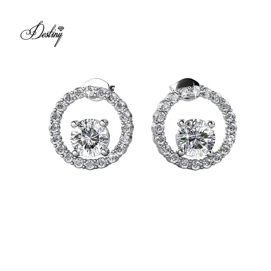 

Sterling Silver 925 Premium Austrian Crystal Jewelry New Classic Europe Circle Earrings Destiny Jewellery