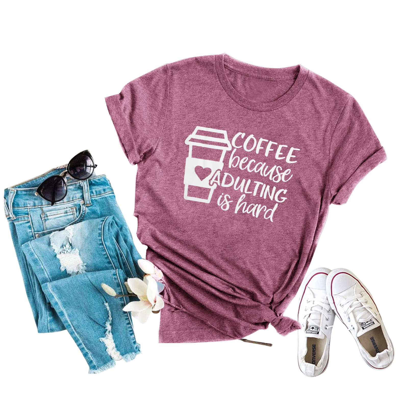 

Women Short Sleeve Tshirt Coffee Because Adulting Is Hard
