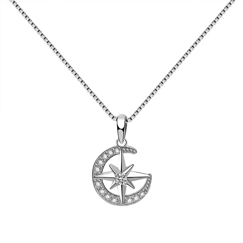 

International Standard 925 Sterling Silver Star Moon Jewelry Hexagram Pendant, White