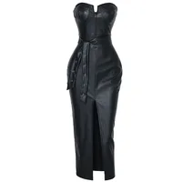 

Runwaylover E548 NEW kim style strpless faux leather sexy party dress