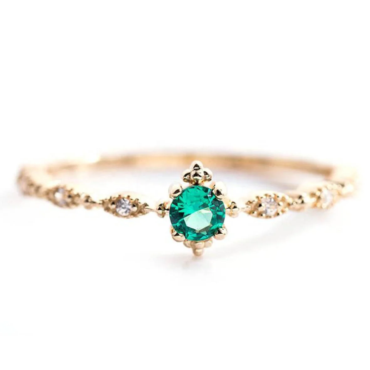 

Created Emerald Edwardian Style Engagement Dainty Ring 14K Yellow Gold plated Minimalist Emerald Promise Ring