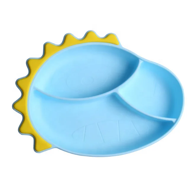 

Nice Quality Cute Design Divided Non-Slip Baby Feeding Food Plate Dinosaur Shape Silicone Dinner Plate With Suction, Picture