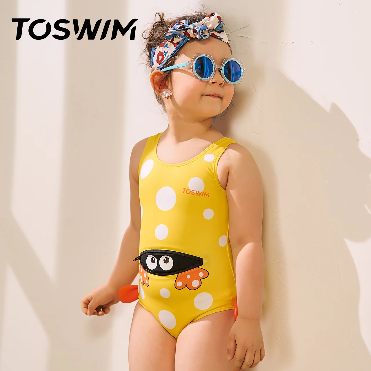

In-stock ODM/OEM Acceptable 2-8 Years Old Girls Swimsuit Toddler Kids Swimwear Beachwear for Child Yellow Animal Fish Pattern