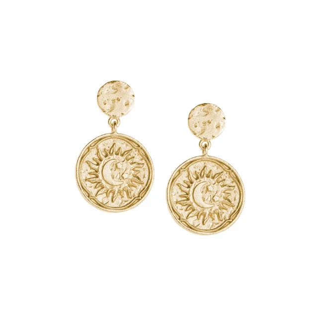 

Minimalist Jewelry Vintage Gold Sun Coin Drop Earring Women 925 Sterling Silver