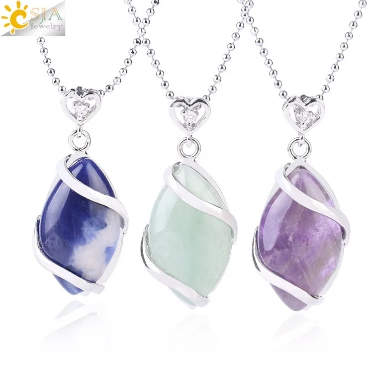 

CSJA natural horse eye shaped stone crystal pendant necklace jewelry for women F563