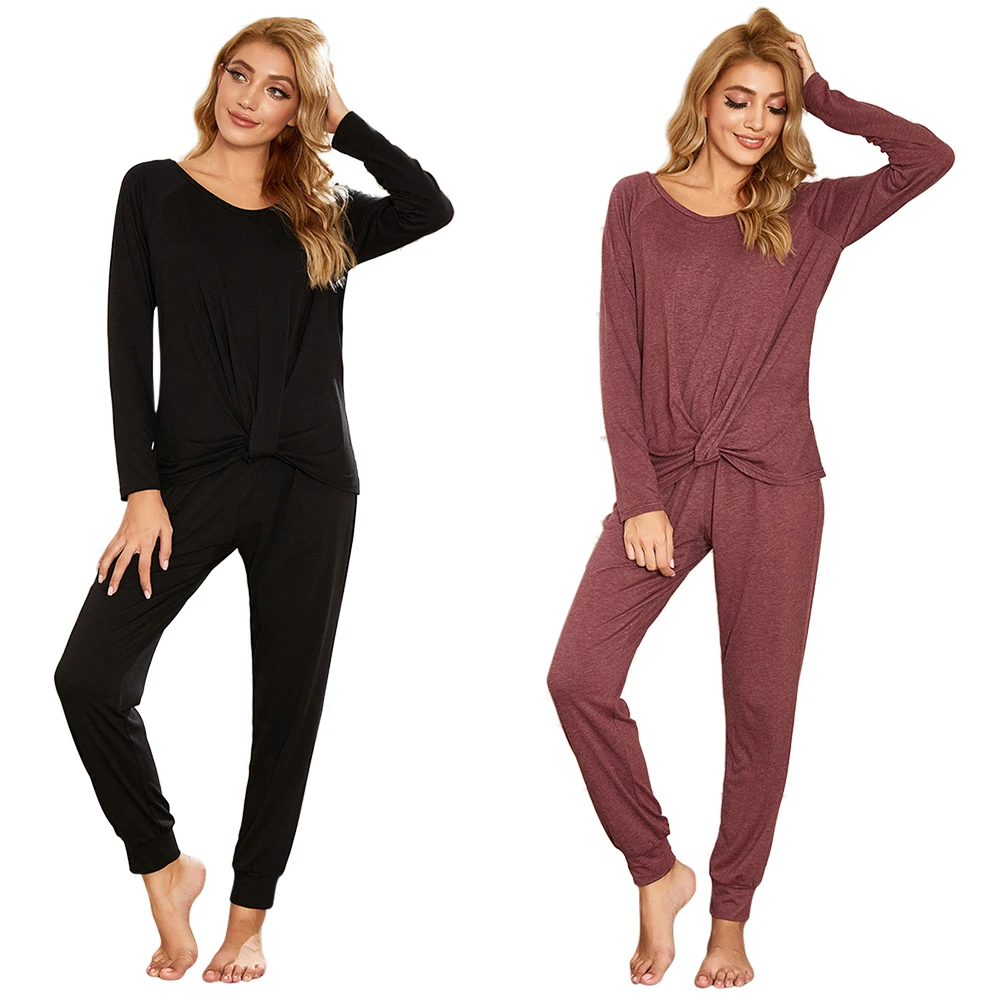 

Solid Long Sleeve Trousers Loungewear Women's Sleepwear Two Piece Pajamas Set For Women Set