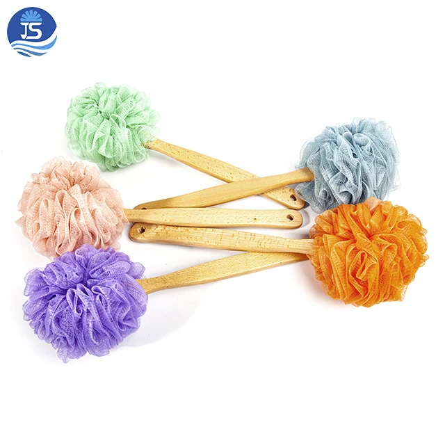 

Factory Price Wood Handle Bath Sponge Long Handle Loofah Shower Bath Brush, Customized color