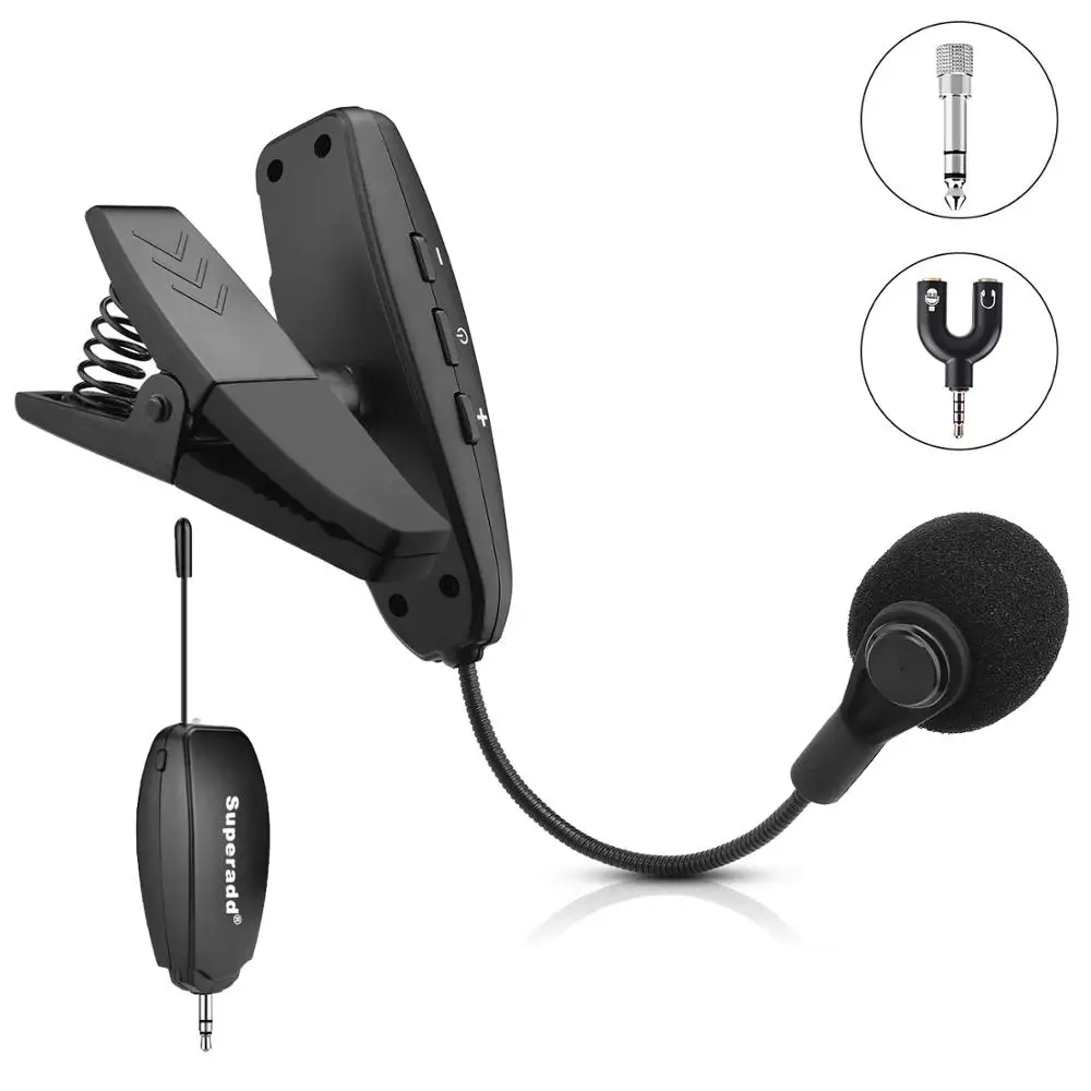 

Superadd Wireless Instrument Clip on Microphone, Great for Saxophones, Trumpets, Clarinet, Horns