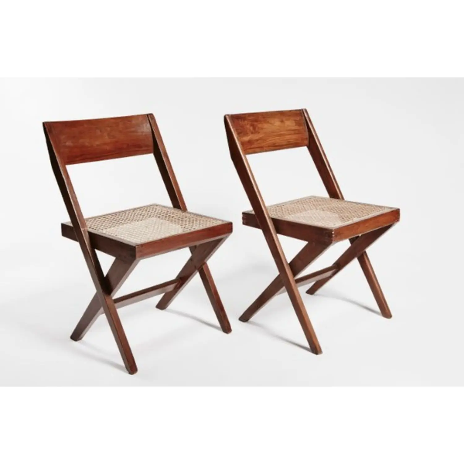 Pierre Jeanneret Armless Dining Chair Natural Teak Wood And Rattan