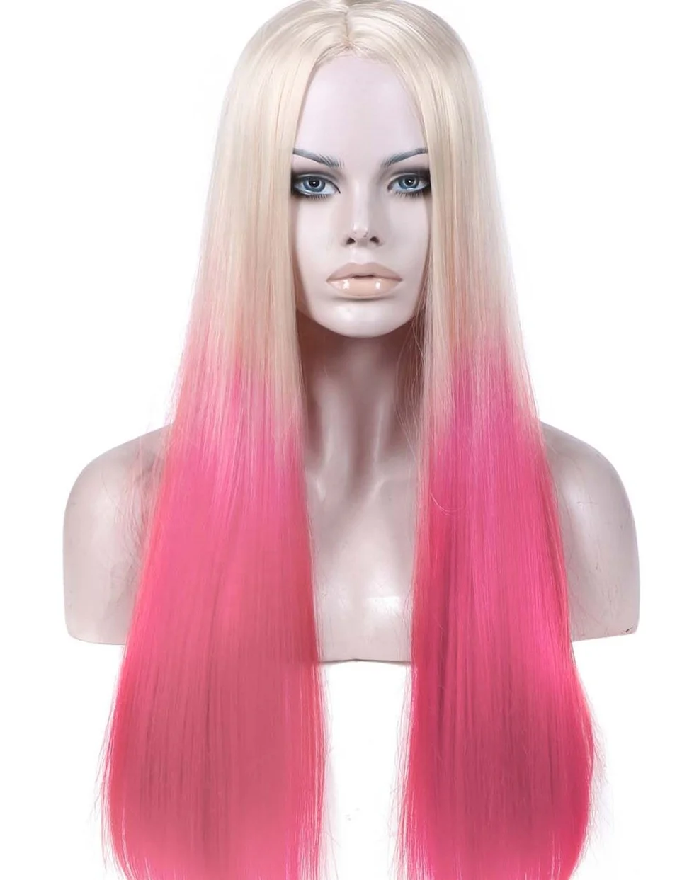 

30in Long Straight Ombre Pink Black to Grey Synthetic Guangzhou Lolita Silk Top Wig With Bang Premium Fiber Colored Wigs Women