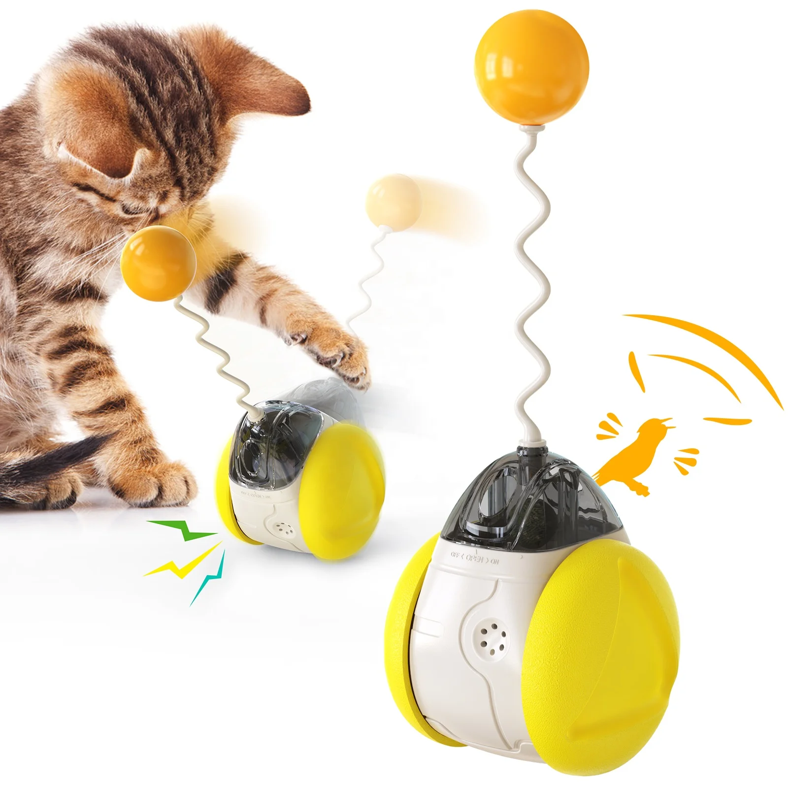 

Secure pet supplies squeaky toy balance tumbler chaser tracting squeaky rotatable running funny cat stick teaser wand ball, Blue yellow green pink