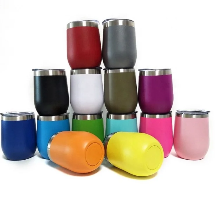 

Wine tumbler stainless steel cups egg shaped 12oz double wall tumblers coffee cups in bulk