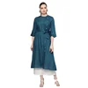women summer and trendy teal blue solid A-Line kurta-best quality women casual dresses