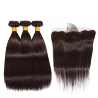 

Peruvian Hair Bundles With Frontal Straight Hair Products For Black Women Dark Brown Double Drawn Virgin Hair Apple Girl