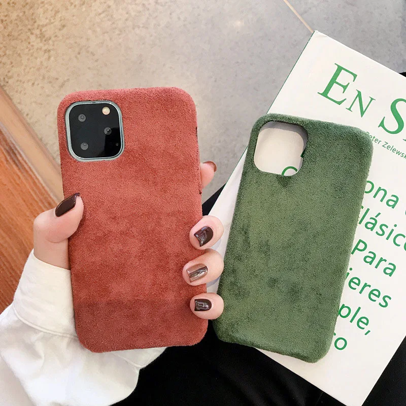 

Fashion Velvet Plush Fabrics Case For iPhone 7 8 6 6s Plus Solid Color Warm Soft Back Cover for iphone 11 pro max case velvet