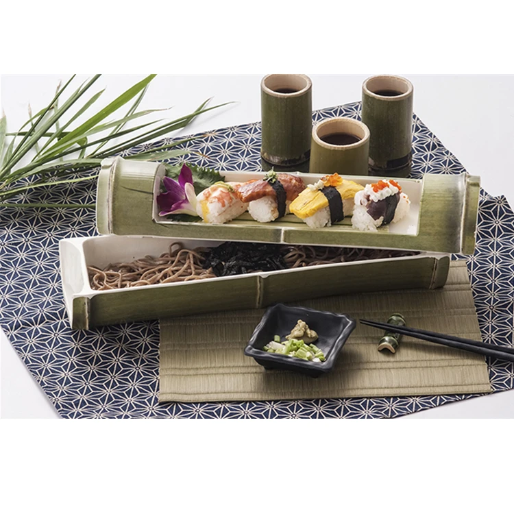 

New trend Japanese noodles melamine dishes sushi bamboo plate soba plate