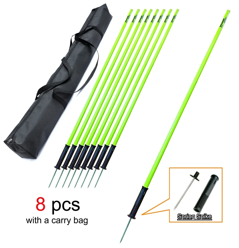 

A Set Of 8 ABS Stable Slalom Pole for agility training with Spring Spike, 5 colors