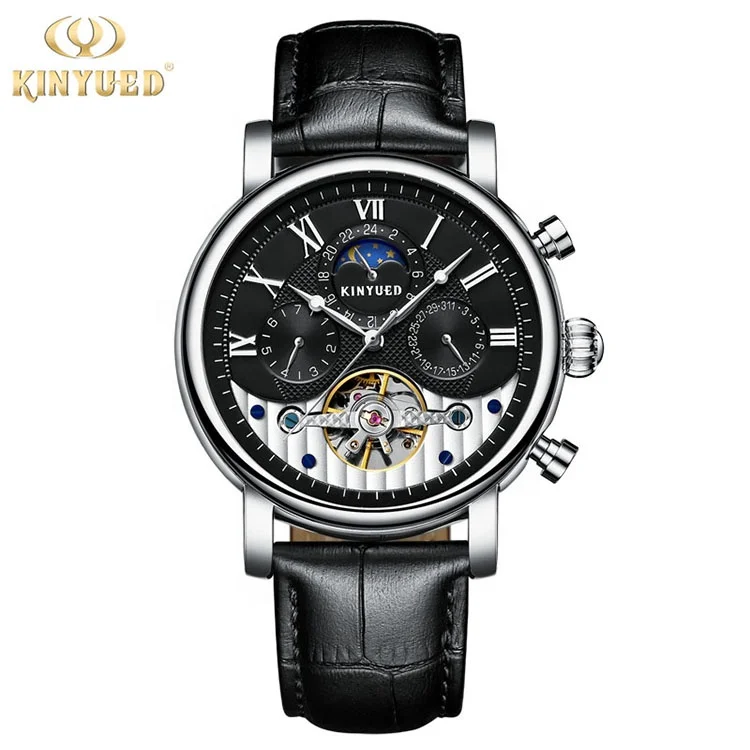 

KINYUED factory brand mechanical watch manufacturer custom customized LOGO trendy fashion leather tourbillon mechanical men's wa
