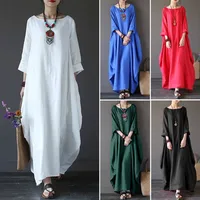 

3XL 4XL 5XL Cotton Women Maxi Dress big Size Summer Autumn Loose Linen Long Sleeve Vestidos Oversize White red blue Boho Dresses