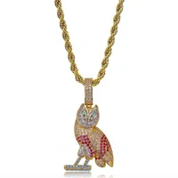 

Jialin jewelry high quality ins hiphop iced out full diamond shine colorful ovo drake owl cz pendant necklace