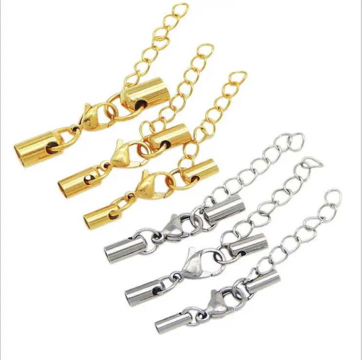 

S1053 High Quality Stainless Steel Extender Chain+Lobster Clasps +Cord Ends,cord caps for leather cords, Silver