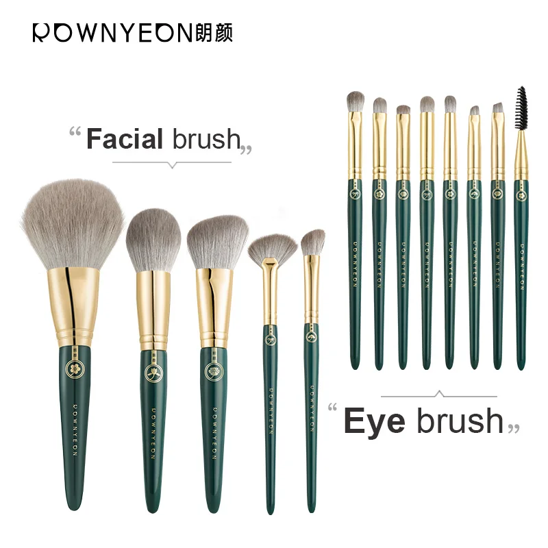 

13PCS eye makeup brushes private label professional Goat hair Long wood handle Eye shadow blender details makeup brushes set, Green