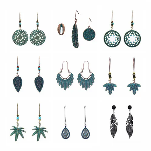 

Vintage Bohemia Skeleton Metal Colorful Earrings Ethnic Style Exaggerated Long Earrings for Women, Picture shows