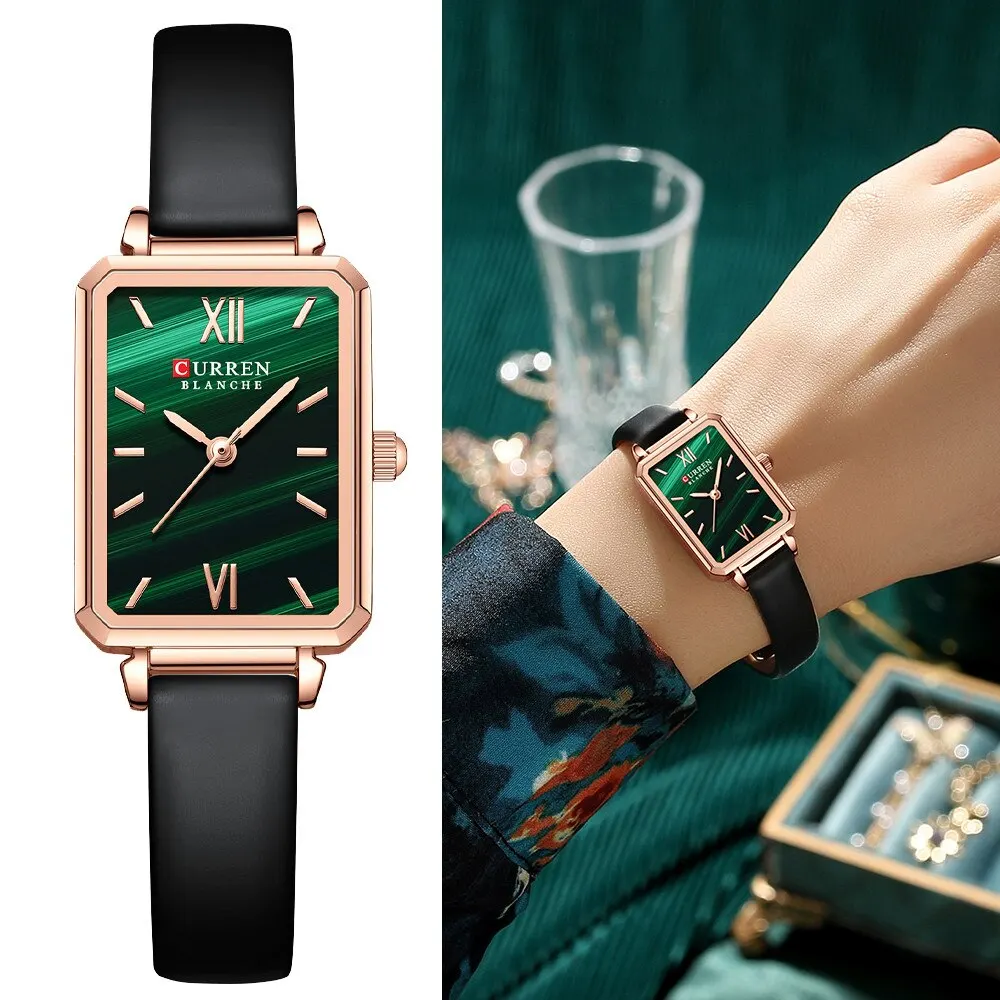 

CURREN 9082 Watches for Women Luxury Brand Rectangular Quartz Wristwatch with Leather Elegant Light Wrist Charm Clock