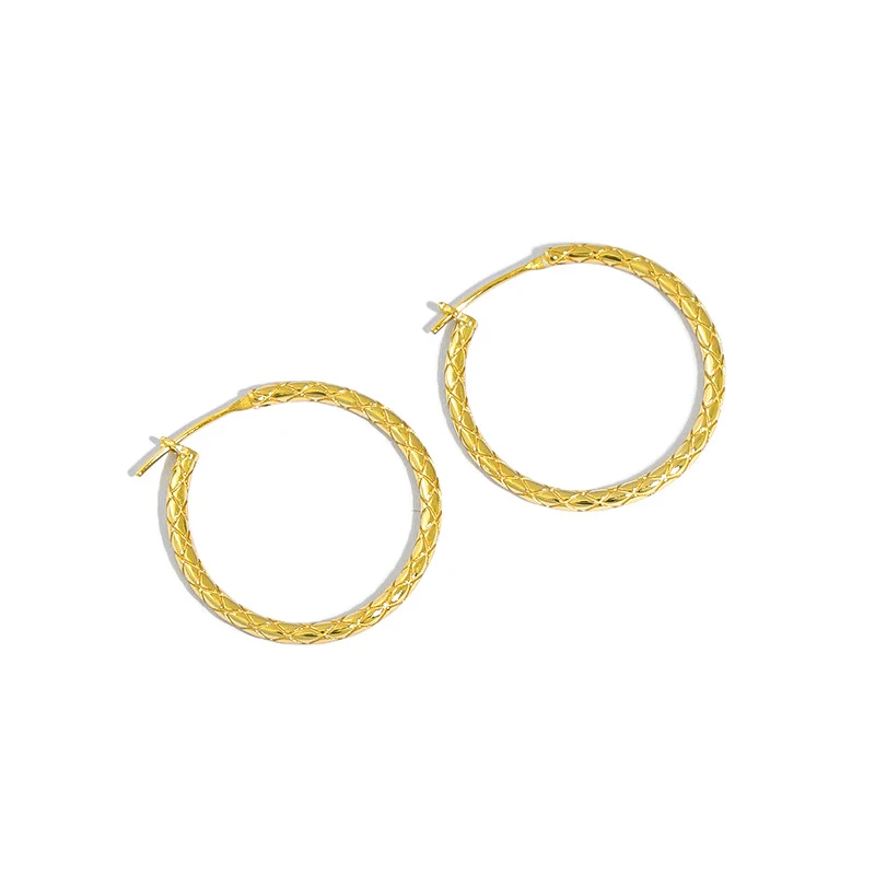 

H-E641 Minimalist Sterling Silver Hoop Earrings New Geometric Pattern Round Silver Hoop Earrings