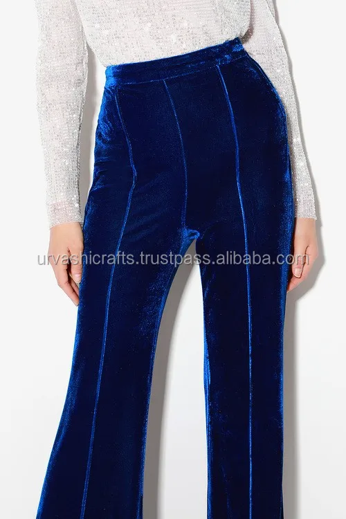 womens blue velvet pants