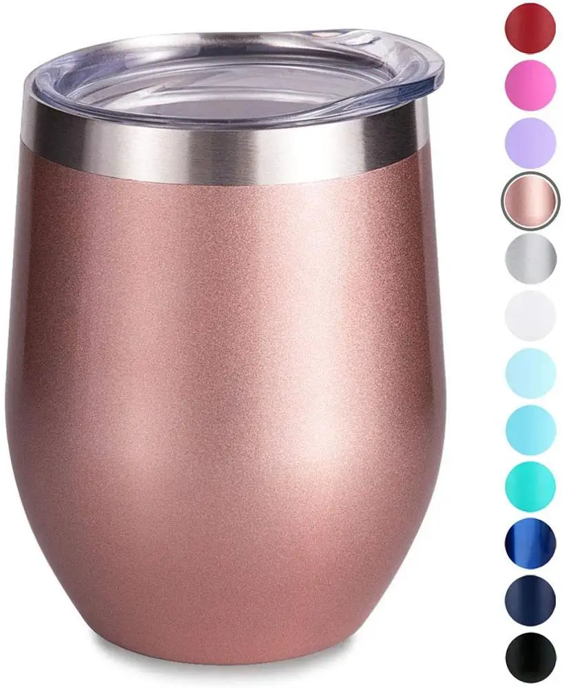 Wine Glass Tumbler 12oz,Stemless Coffee Mug Double wall Stainless Steel Cup 27 COLORS