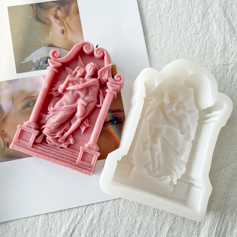 

New DIY Aromatherapy Plaster Resin Crafts Romantic Couple Silicone Mold Arch Angel Love Messenger Candle Mould, Pink