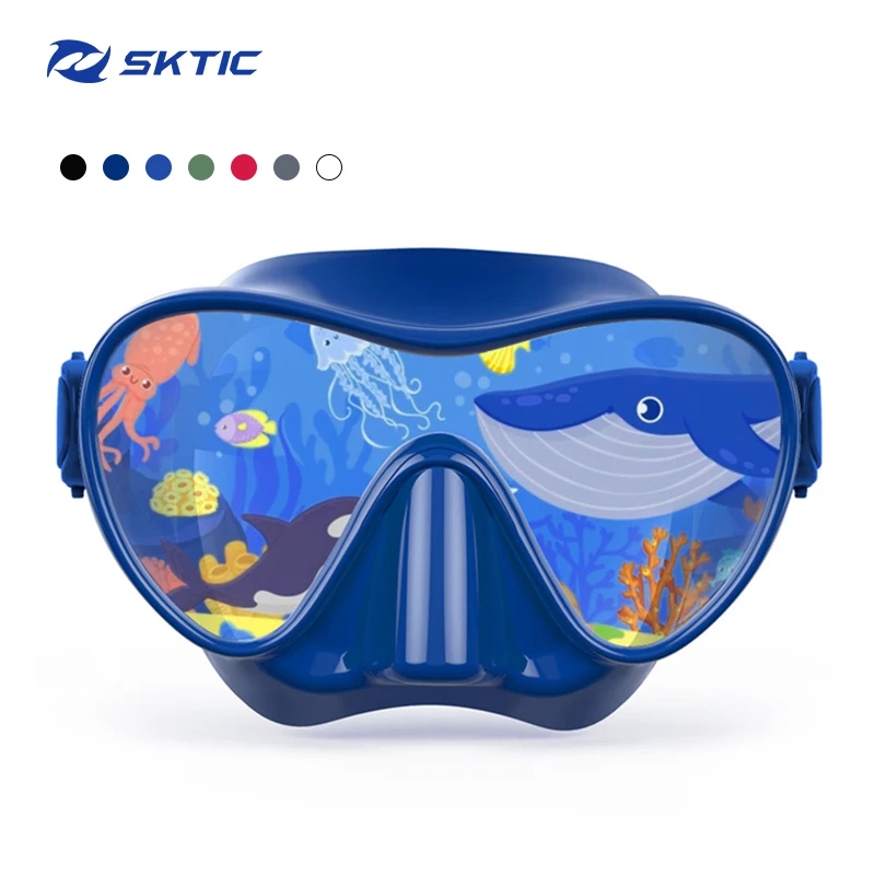 

SKTIC China Factory Liquid Silicone Deep Blue Dive Scuba Gear Diving Mask Tempered Glass Children Swim Snorkel Goggles