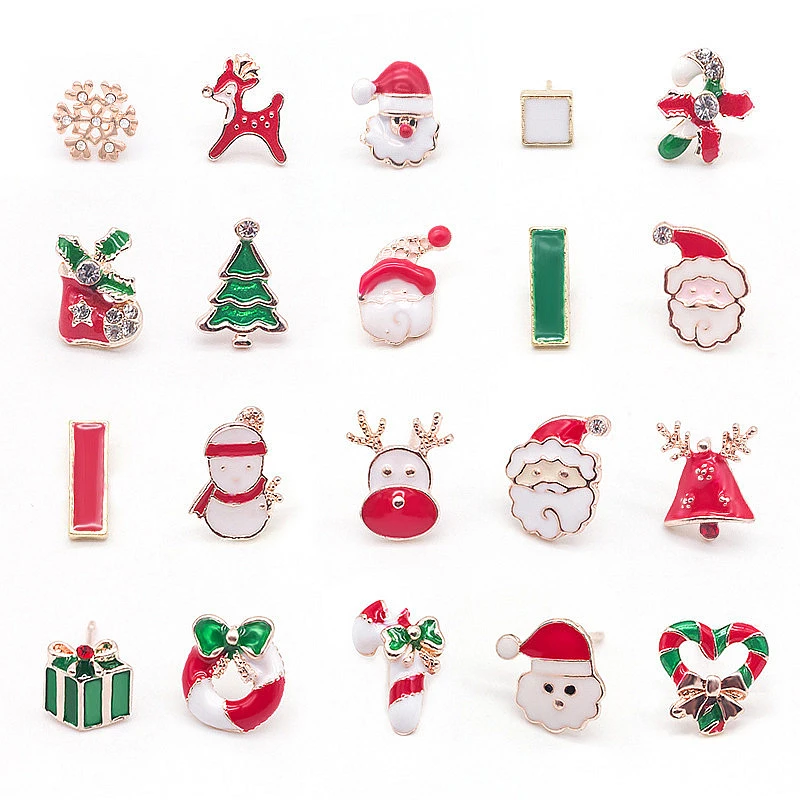 

ROXI Christmas Cute S925 Sterling Silver Enamel Snowflakes Elk Santa Claus Earrings Set