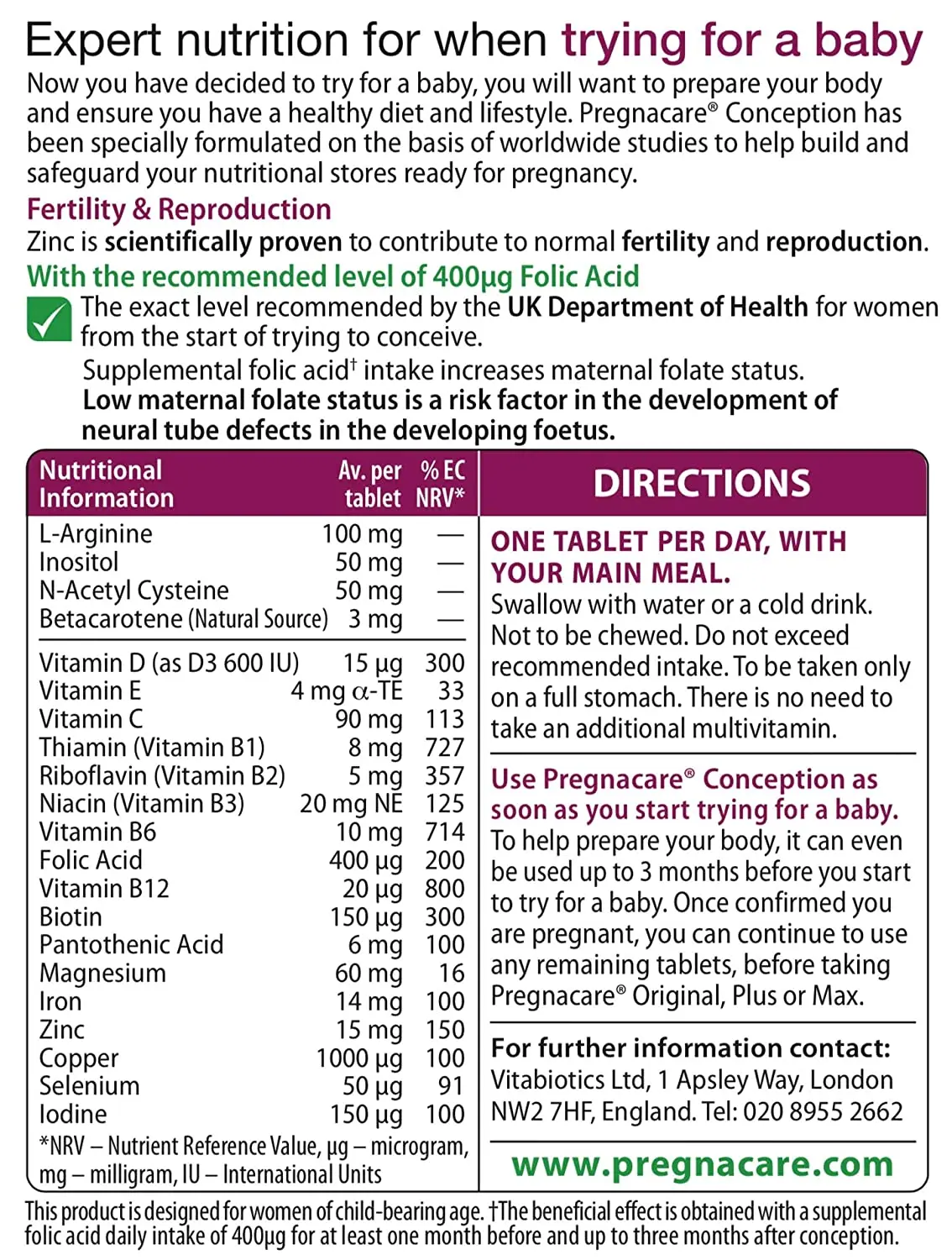 Vitabiotics Pregnacare Conception For Women 30 Tablets Vitabiotics Pregnacare Before Conception 57g 30s Buy Vitabiotics Pregnacare Tablets Vitabiotics Pregnacare Before Conception Vitabiotics Pregnacare Conception Tablets X 30 Product