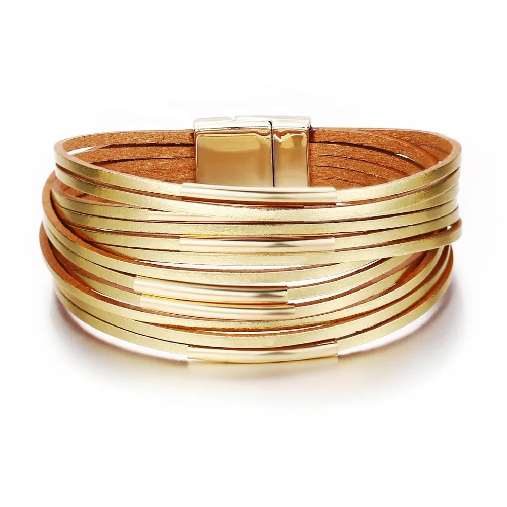 

PUSHI Creative and simple artificial leather magnetic buckle alloy leather bracelet