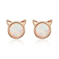 

Simple dainty cute cat shape 925 sterling silver rose gold plated opal earrings