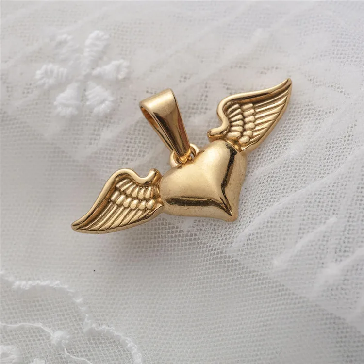 

Small Simple Heart Charm Wing Heart Jewelry Stainless Steel 18K Gold Heart Angel Wing Charm Pendant, Silver , gold plated, rose gold