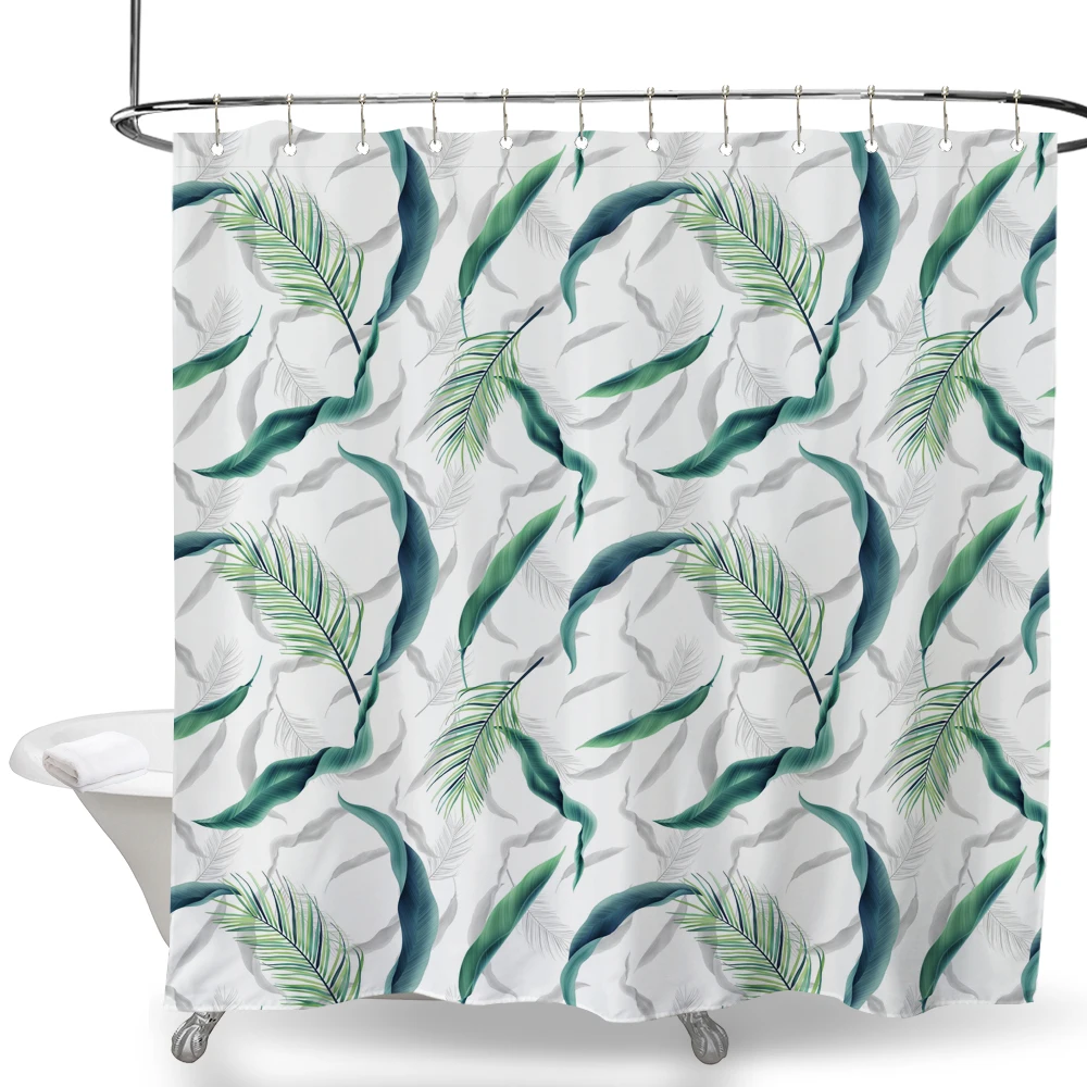 

Printed Tropical Leaves Plant on White Background Odorless Shower Curtain for Bathroom Showers and Bathtubs