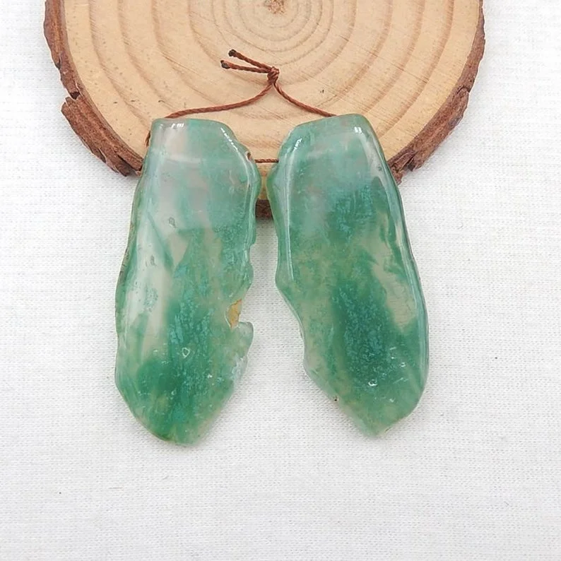 

Natural Gemstone Earring Nugget Green Chalcedony Earrings Beads Green Chalcedony Earring set, 47x20x4mm,17g