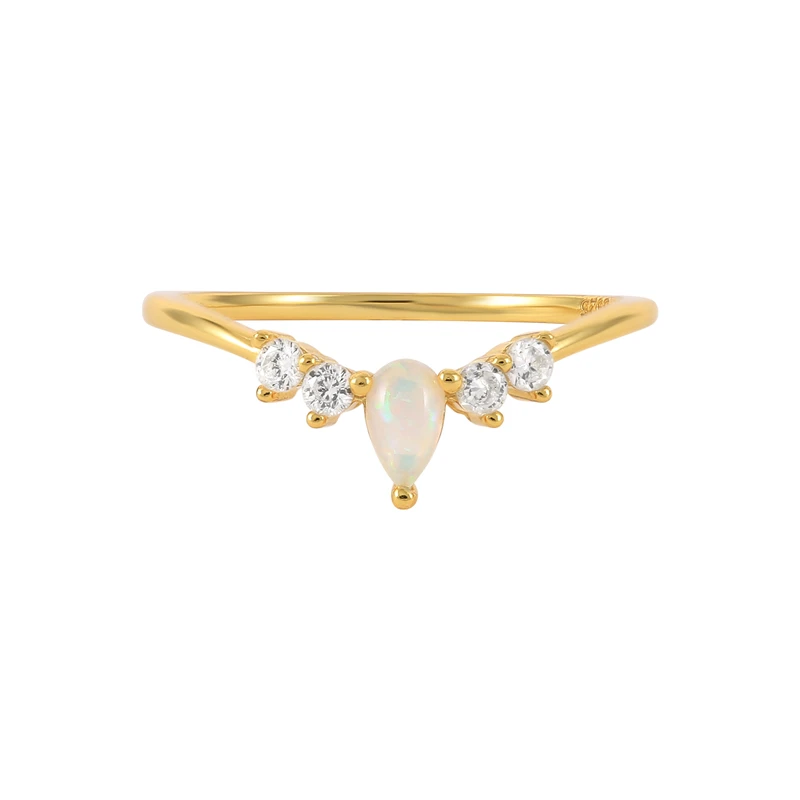 

ROXI 925 Sterling Silver V Shape Opal Zircon Diamond Stacking Delicate 18K Gold Plated Rings