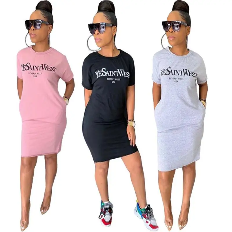 

2021 New Summer Womens Casual Dress Fashion Cute One Piece Dress Solid Color Printing Womens Clothing Dresses
