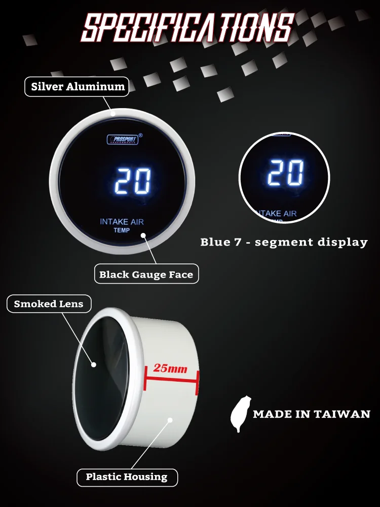 52mm Blue 7 Segment Display 12v Intake Air Temp Temperature Gauge With