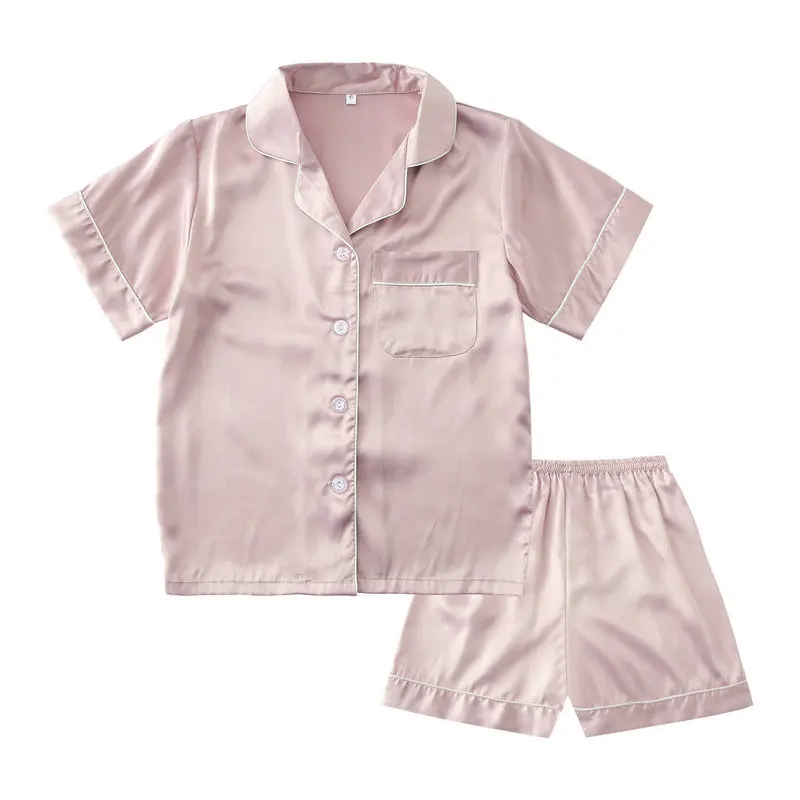 Kids Size Satin Pajamas Set With Shorts White Color With Black Pipe ...